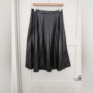 Faux Leather Black Pleated Midi Skirt